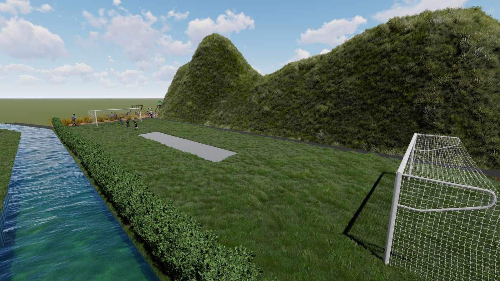 Landscape view of a water channel between hills