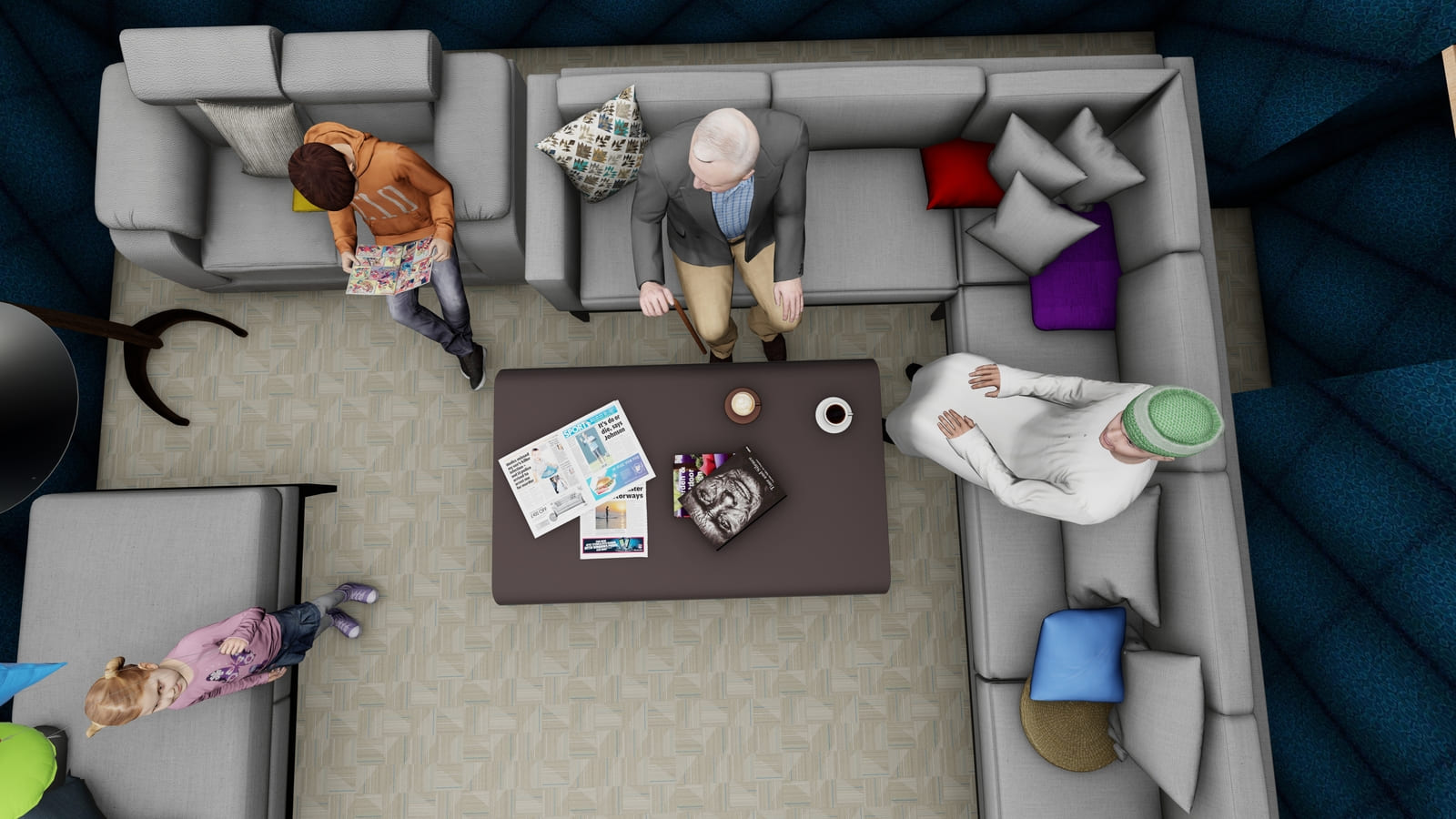 Overhead view of the living room layout